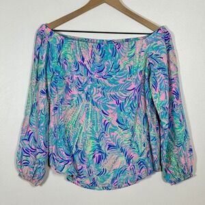 Lilly Pulitzer Adira Silk Top Off The Shoulder Size XS Pink Sunset Coco Breeze